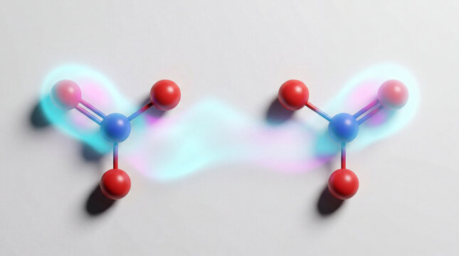Ethereal electron clouds shimmer around two intricate molecular models, revealing the vibrant interplay of fundamental particles