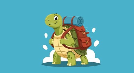 Obraz premium Turtle with backpack on its back.