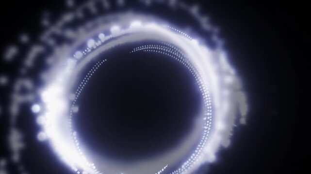 Glowing Particle Ring Energy Loop on Black Background