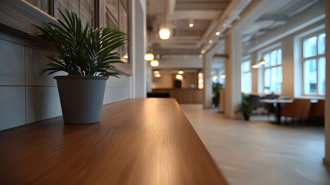 Inviting and well lit co working space with a desk and plant decor
