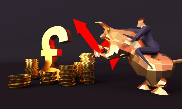 Financial economy, stock market bull market, economic development and currency symbols pound