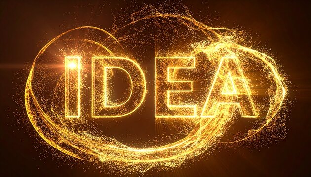 Sparkling Golden Particle Swarm "IDEA" 3D Lettering Background