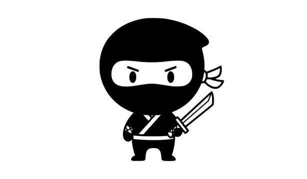 Cute ninja with sword cartoon coloring book outline vector printable kids character