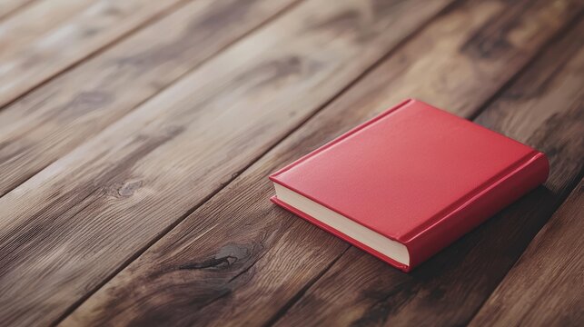 Red book with a leather cover placed on a wooden table, inviting curiosity and knowledge.