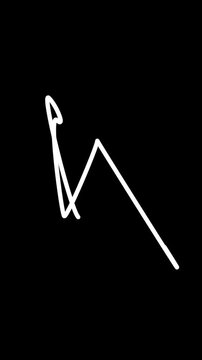 A white hook symbol on a solid black background with simple design