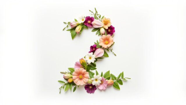 Colorful flower bouquet arranged around the number two, suitable for a 2nd birthday or wedding celebration.