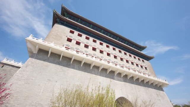 Majestic Zhengyangmen Arrow Tower (Qianmen), Iconic Landmark of Beijing Central Axis under Blue Sky