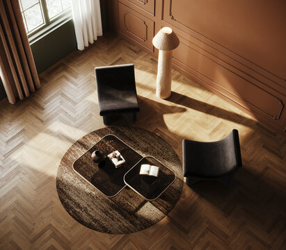 Modern interior design. Living room. Contemporary home interior. 3D Rendering, 3D Illustration