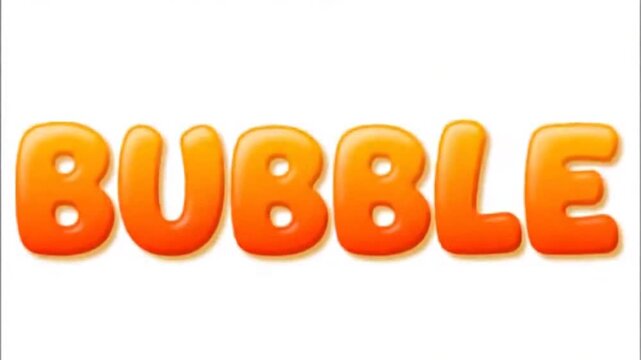 Vector illustration of the word BUBBLE in 3D orange rounded letters on a plain white background, featuring a glossy balloon-like appearance with soft shadows and gradients.
