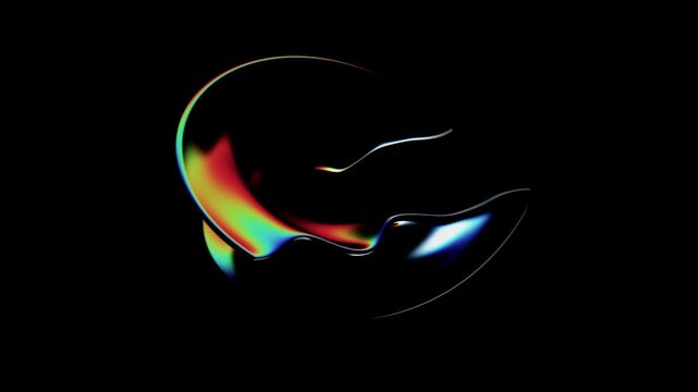 Abstract iridescent glass shape with color refraction effect, 4k seamless loop 3d animation