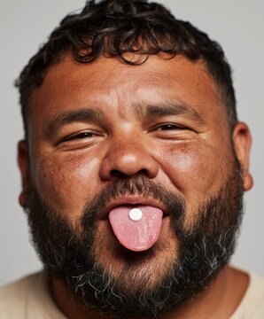 Bearded Man with Tongue Out Making a Dopey Face