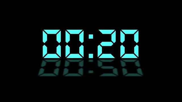  Countdown Digital Clock Animation 25 to 0 second on black background. Countdown digital clock timer. Animation of glowing 25 to 0 second countdown timer 4k video 25 Seconds countdown. Stopwatch