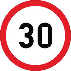 Speed Limit 30 KPH Traffic Sign Red Circle South Africa Style Vector © Asenath
