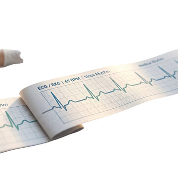 ECG paper printout with heart rhythm.