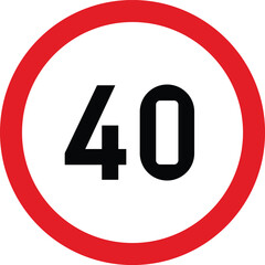 Speed Limit 40 KPH Traffic Sign Red Circle South Africa Style Vector © Asenath