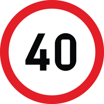Speed Limit 40 KPH Traffic Sign Red Circle South Africa Style Vector