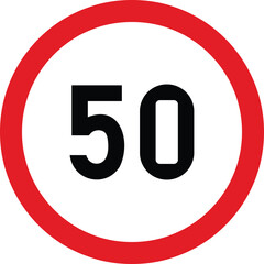 Speed Limit 50 KPH Traffic Sign Red Circle South Africa Style Vector © Asenath