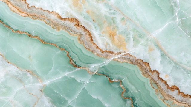 Close up of a beautiful natural green onyx marble texture background with brown and white veining for luxury design