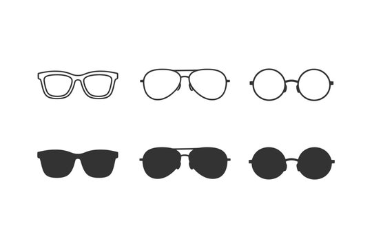 Variety of stylish sunglasses and eyeglasses: iconic frames and lenses in different shapes.