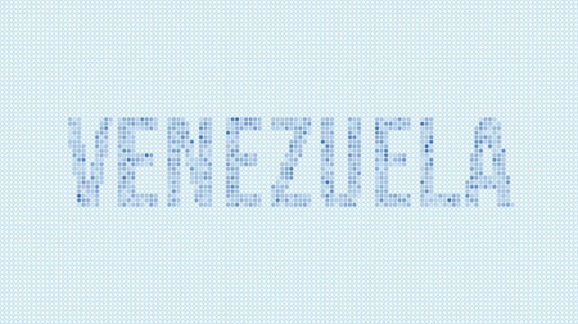 Venezuela dotted map animation. Digital style shape of the country. Venezuela shape and title dots appear with bulb flickering effect. Intro, outro, logo, title video.