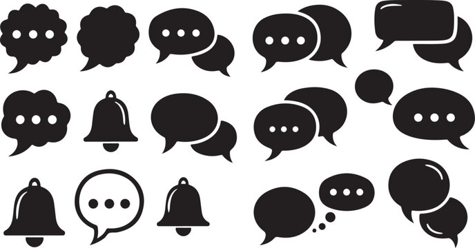 Black and white chat bubble icons set
