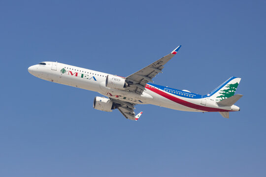 MEA Middle East Airlines Airbus A321neo airplane at Dubai airport in the United Arab Emirates