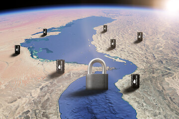 Oil barrels standing on a geographic map of the Middle East and Arabian Peninsula. A powerful concept for energy crisis, petroleum exports, and the geopolitical importance of the oil-rich region. © Philip
