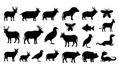 Obraz premium A collection of black animal silhouettes on a white background
