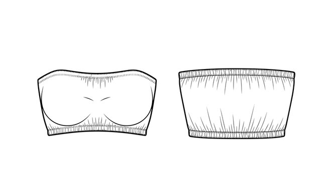 Strapless Bra Technical Sketch Flat Lay Isolated On White For Fashion Design Apparel Concepts