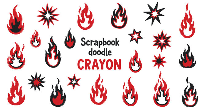 Colorful fire and star doodle set for scrapbooking and creative projects