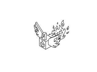 Fototapeta premium Isometric Cube with Wings and Flames.