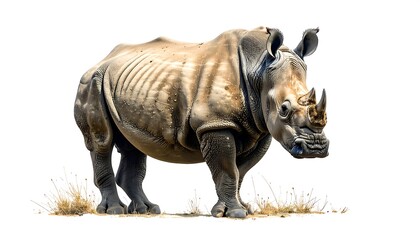Fototapeta premium Majestic rhinoceros standing proudly in its natural habitat, isolated.