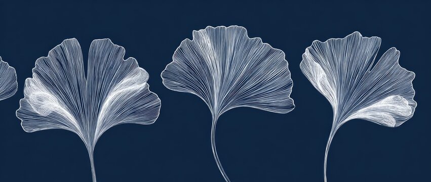 Elegant illustration of ginkgo leaves in white outline against a deep blue background