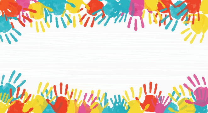 Colorful handprint border, hand prints, colorful illustration, kids art