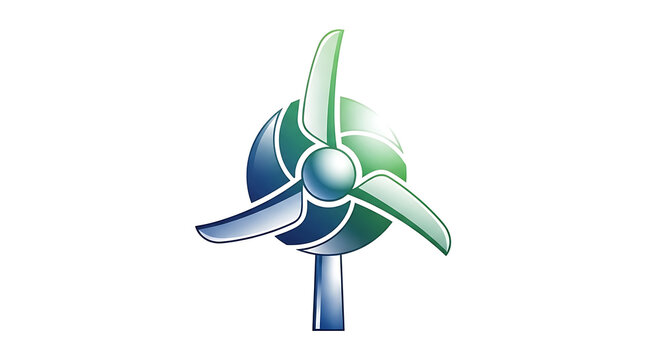 A stylized illustration of a wind turbine with a green and blue gradient