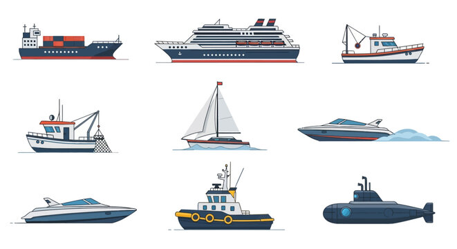 Collection of Various Watercraft and Ships.