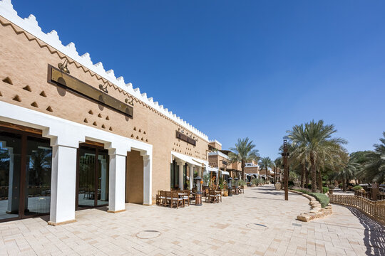 Riyadh restaurants at Al Bujairi terrace in the historic district of At-Turaif UNESCO World Heritage site in Riyadh, Saudi Arabia