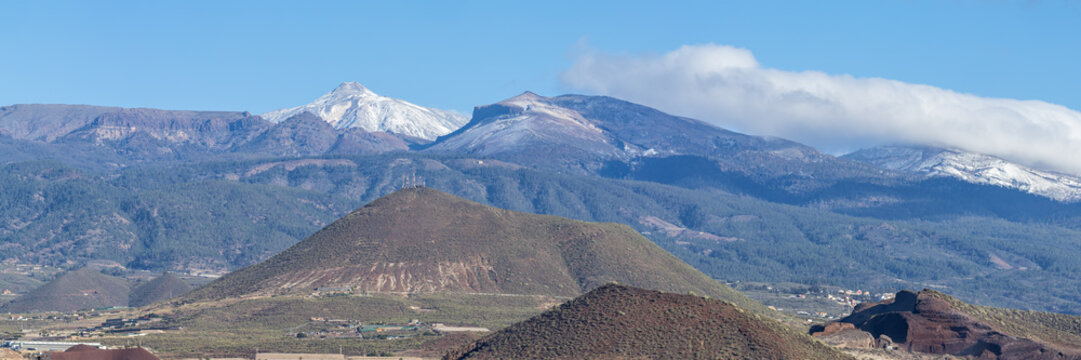 Pico del Teide volcano highest mountain in Spain panorama on Tenerife island