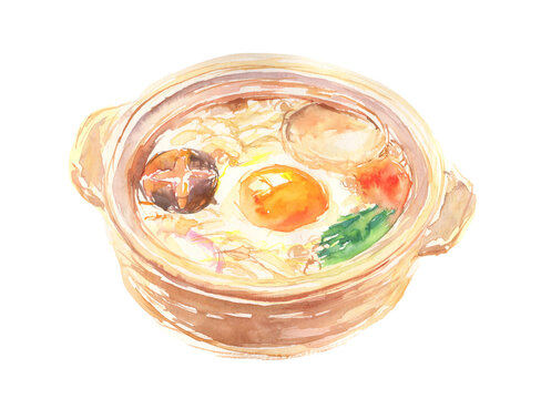 鍋焼きうどんの水彩イラスト