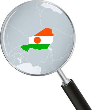 Niger Map Under Magnifying Glass with National Flag