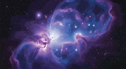 Stunning view of the vibrant purple and blue gaseous nebula located deep within outer space Vector © MrRiponIslam