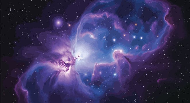 Stunning view of the vibrant purple and blue gaseous nebula located deep within outer space Vector
