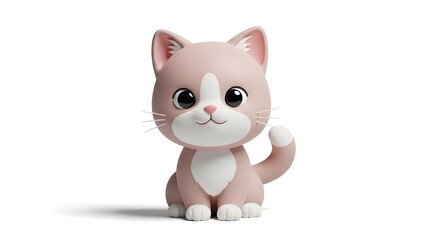 Fototapeta premium Adorable 3D Cute Kitten Cartoon Character Soft Pastel Render