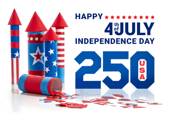 USA 250 anniversary greeting card
. Fourth of July design with patriotic decor
. American Independence celebration layout 4 th of july.