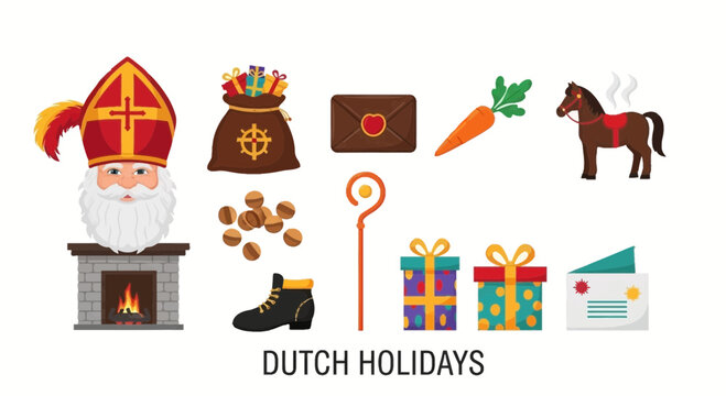 Sinterklaas Dutch Holiday Icons Collection.