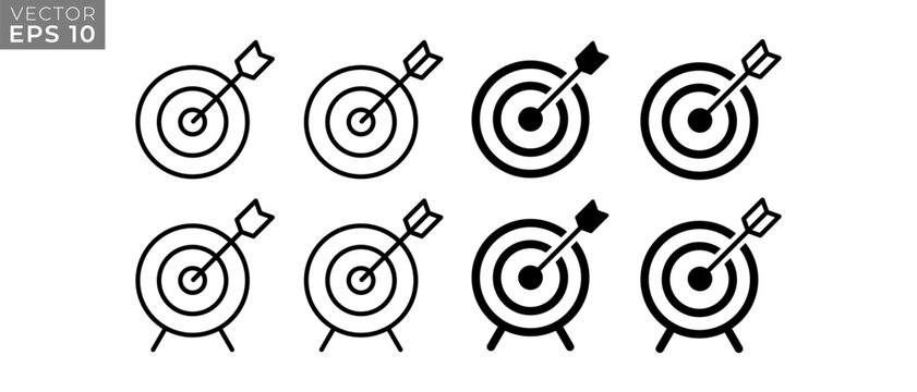 Target destination icon set. Aim, crosshair, bullseye symbol