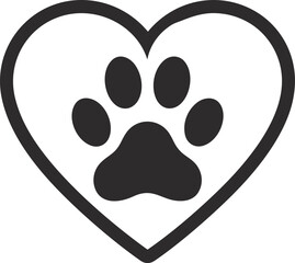 Minimalist black paw print icon inside heart shape outline symbol for animal rescue and pet love © Farzana Akter Munni