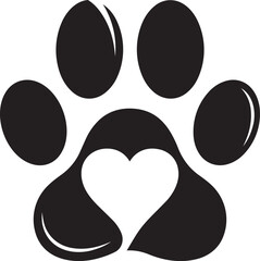 Fototapeta premium Black paw print with heart shape inside on white background, symbol of love for animals