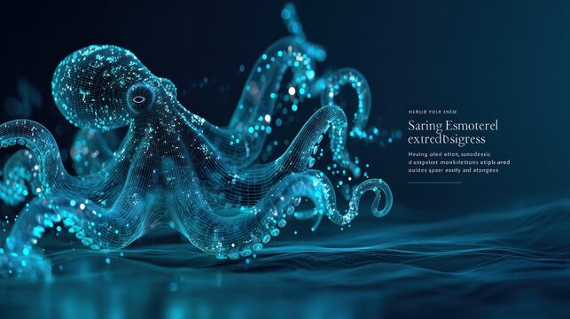 Abstract digital octopus on transparent