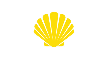 Yellow scallop shell symbol on white background, pilgrimage icon © hakim